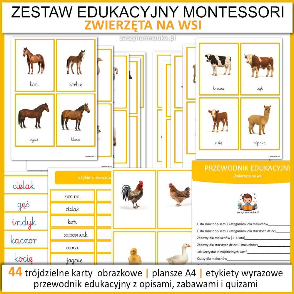 karty obrazkowe zwierzeta na wsi do druku trojdzielne karty montessori zwierzeta hodowlane gospodarcze 21