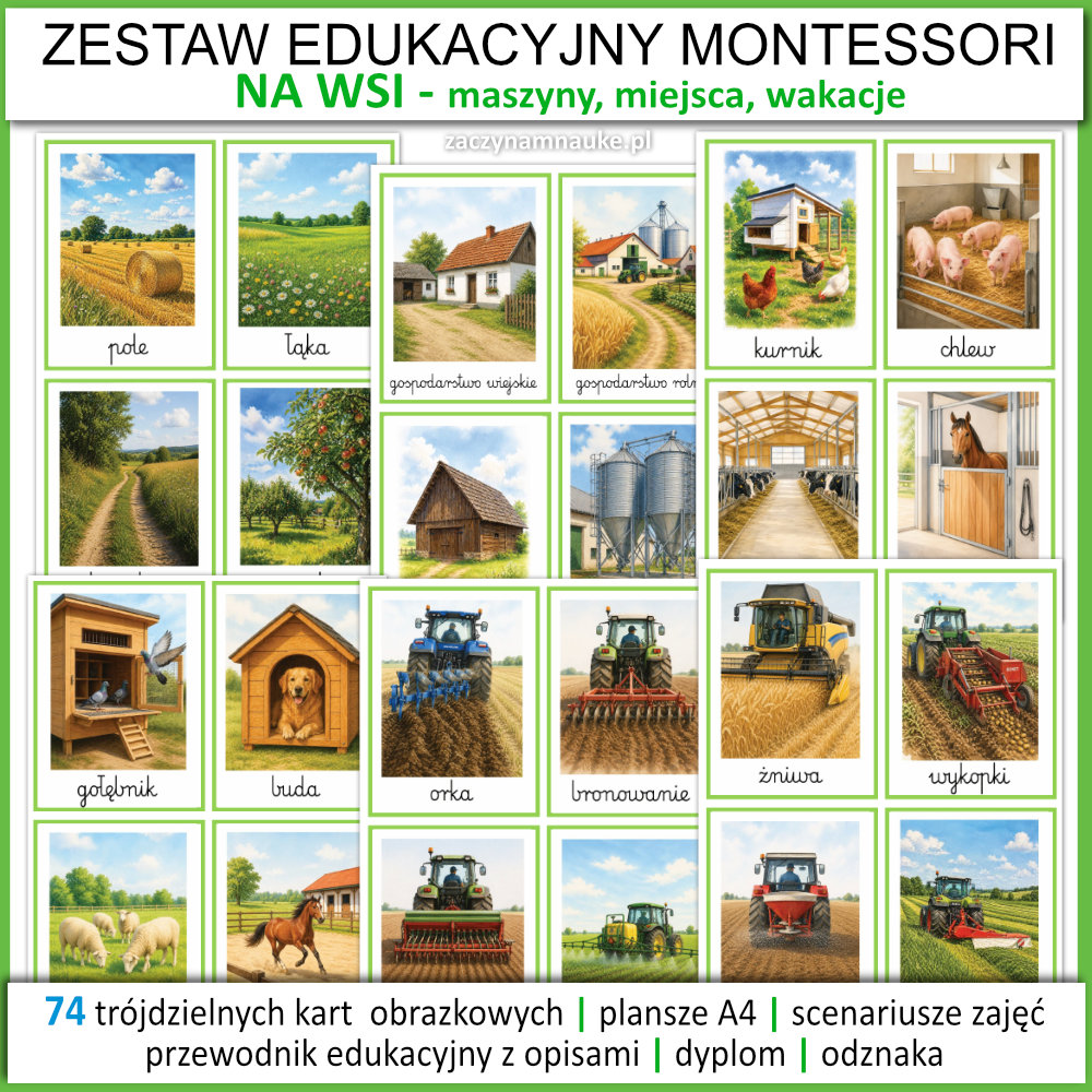 na wsi karty edukacyjne przedszkole szkola podstawowa wakacje maszyny rolnicze na farmie lato zajecia przedszkolne