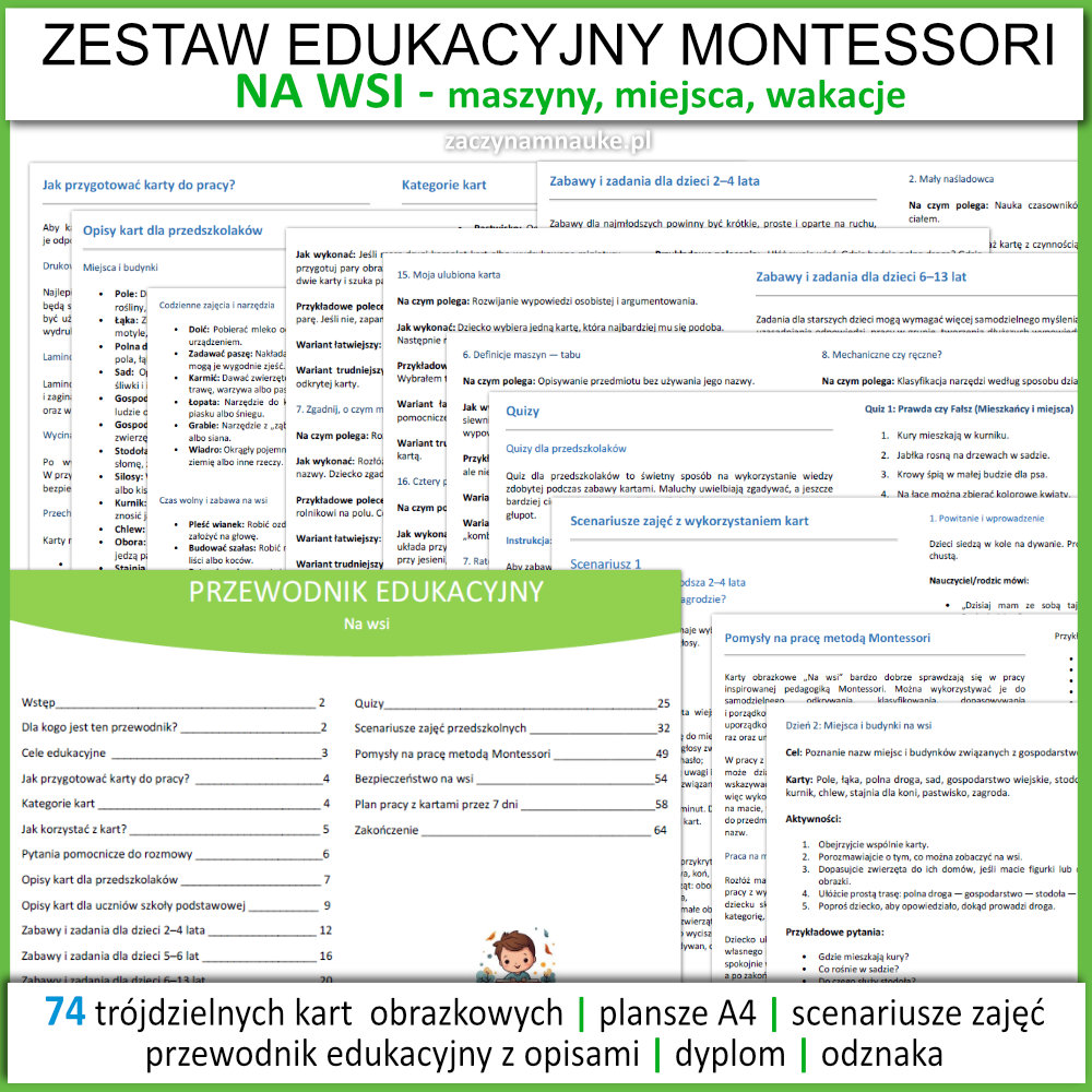 na wsi karty edukacyjne przedszkole szkola podstawowa wakacje maszyny rolnicze na farmie lato zajecia przedszkolne