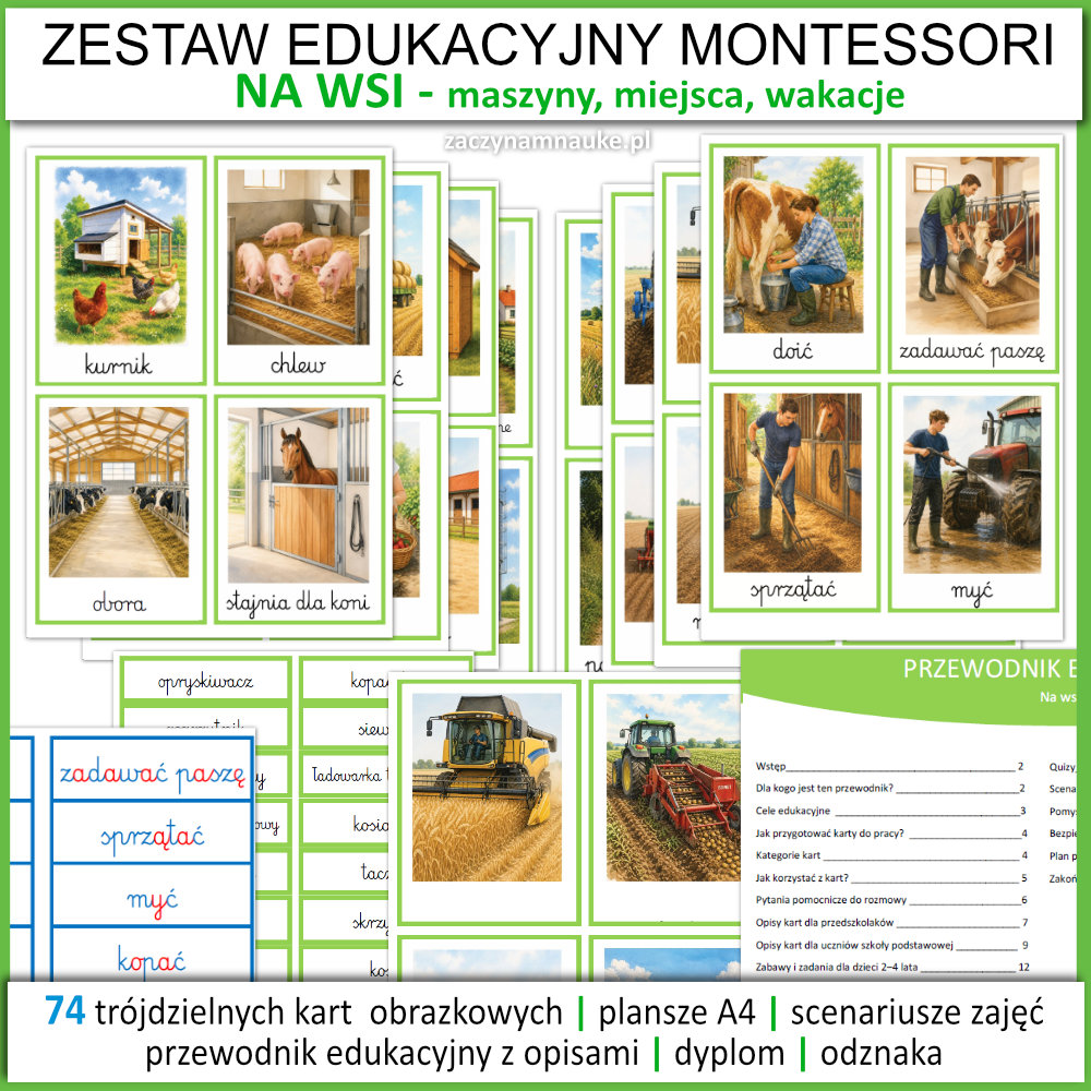 na wsi karty edukacyjne przedszkole szkola podstawowa wakacje maszyny rolnicze na farmie lato zajecia przedszkolne
