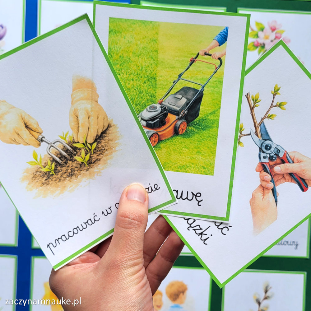 prace w ogrodzie dla dzieci na wiosne obrazki do druku montessori zwiastuny wiosny symbole wiosenne 6