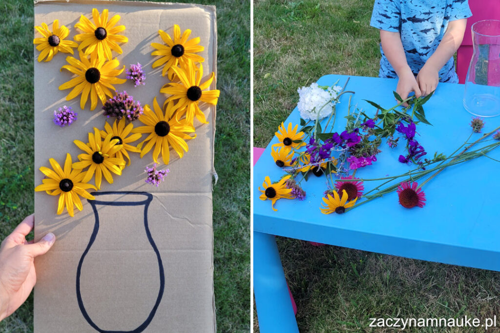 Sensoryczne zabawy z kwiatami na lato dla dzieci zabawa sensoryczna montessori przedszkole dwulatek