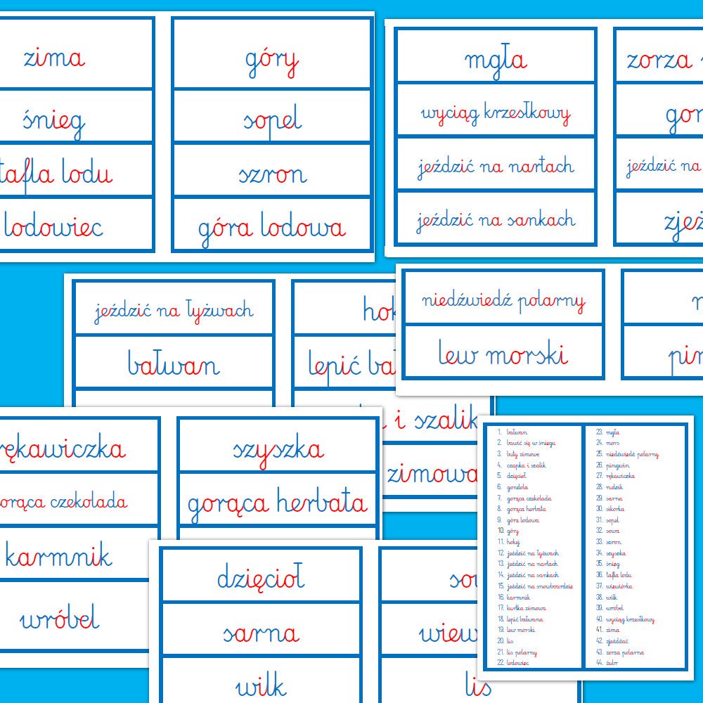 Etykiety do Kart Obrazkowych ZIMA- plik PDF do druku