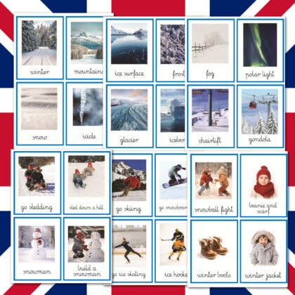 Karty Obrazkowe ZIMA - Angielski dla dzieci etykiety wyrazowe montessori