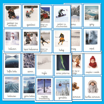 Karty Obrazkowe ZIMA- plik PDF do druku obrazki nauka mowienia montessori