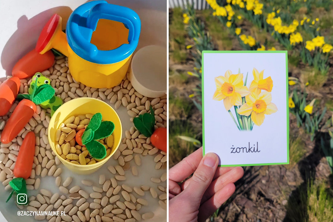 Wiosenna zabawa dla dzieci, nawet dla półtorarocznego dziecka! 2 pomysły na wiosenną zabawę dla przedszkolaka.