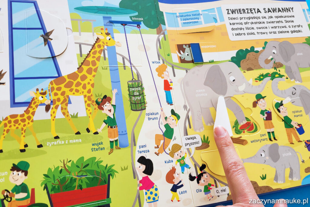 ksiazka z okienkami aksjomat wesole zoo pojazdy przedszkole ksiazka montessori dla dziecka przedszkole