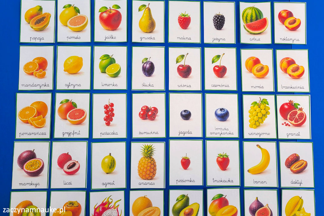 owoce do druku przedszkole zajecia montessori jesien wiosna przetwory nauka pisania czytania karty edukacyjne 5