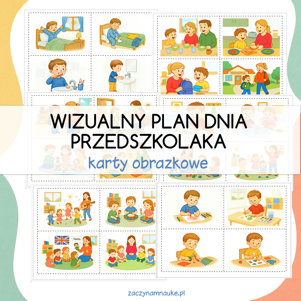 Plan Dnia dla Przedszkolaka – 65 Kart Obrazkowych do Druku (PDF)