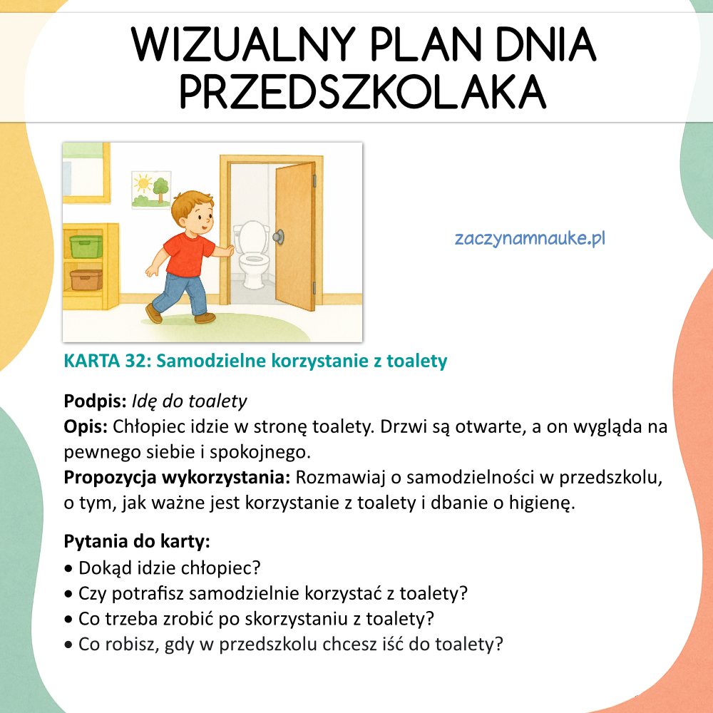 Plan Dnia dla Przedszkolaka – 65 Kart Obrazkowych do Druku (PDF) adaptacja dziecka do przedszkola