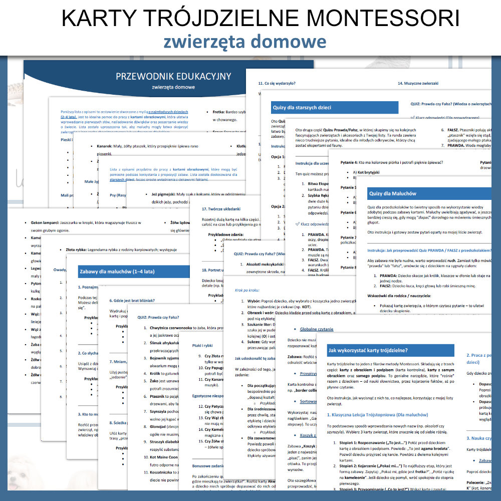 karty montessori zwierzeta domowe do druku karty obrazkowe dla dzieci nauka czytania 5