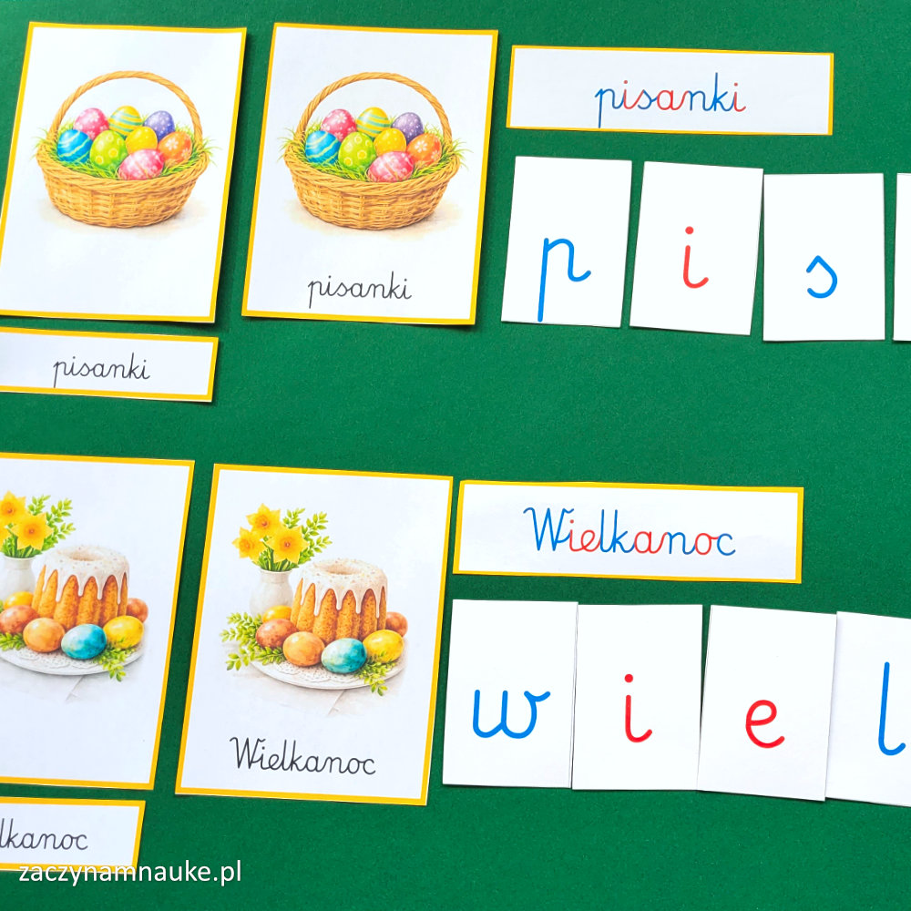 karty trojdzielne montessori wielkanoc do druku dla dzieci obrazki pdf 1