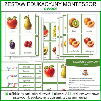 karty obrazkowe owoce do druku trojdzilne montessori zestaw edukacyjny dla dzieci przedszkole