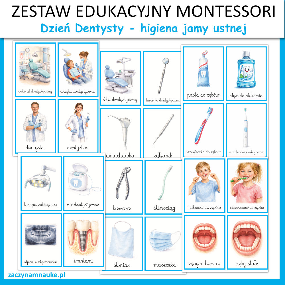 karty pracy dzien dentysty przedszkole do druku zajecia montessori karty obrazkowe trojdzielne 1
