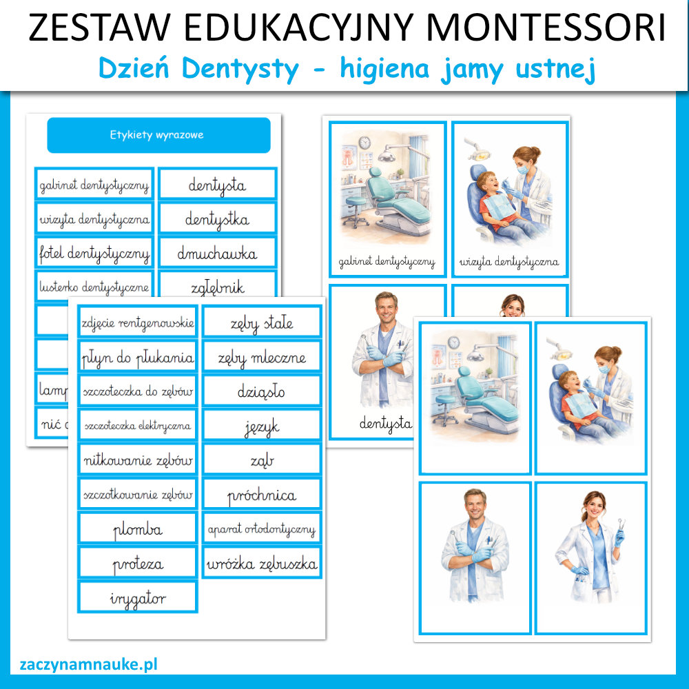 karty pracy dzien dentysty przedszkole do druku zajecia montessori karty obrazkowe trojdzielne 3