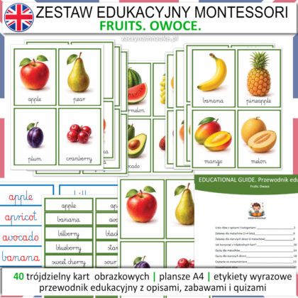 owoce po angielsku dla dzieci nauka jezyka angielskiego przedszkole szkola picturecards flashcards fruits karty edukacyjne angielski montessori 1