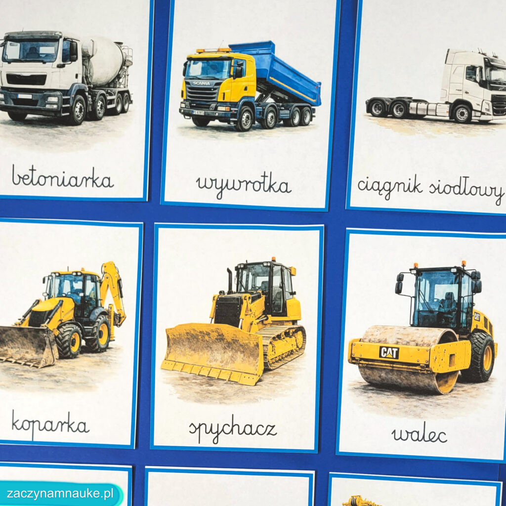 pojazdy obrazki do druku zestaw kart edukacyjnych montessori nazwy pojazdow marki aut samochody wiejskie kosmiczne budowlane 16