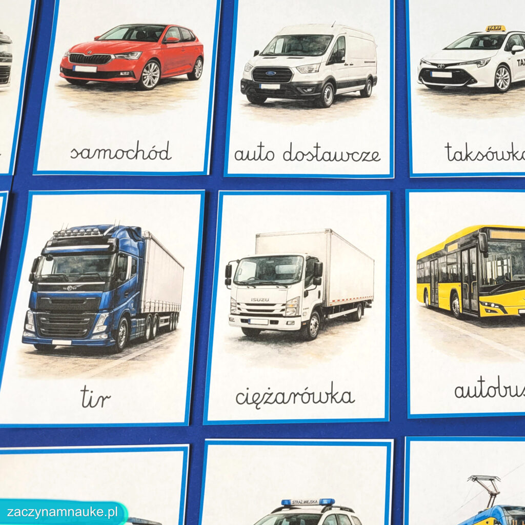 pojazdy obrazki do druku zestaw kart edukacyjnych montessori nazwy pojazdow marki aut samochody wiejskie kosmiczne budowlane 16