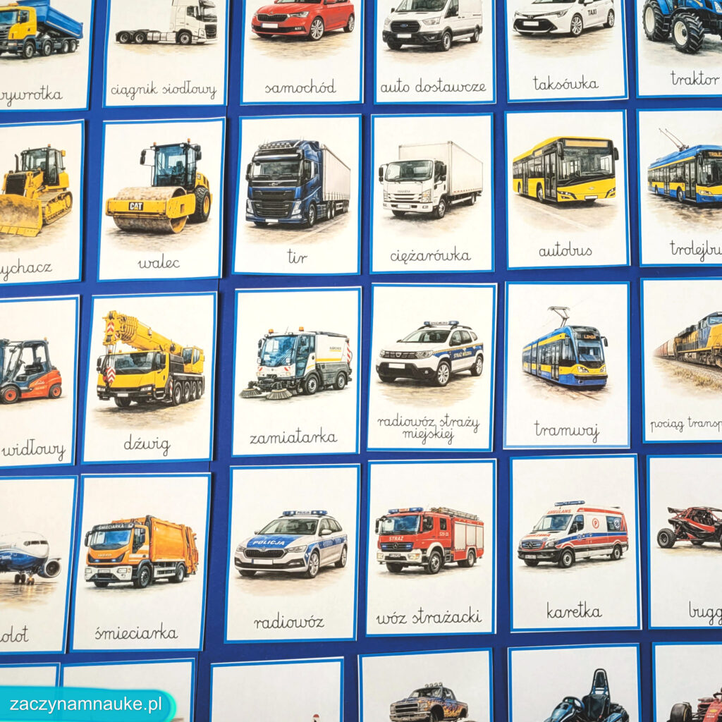 pojazdy obrazki do druku zestaw kart edukacyjnych montessori nazwy pojazdow marki aut samochody wiejskie kosmiczne budowlane motory 27.