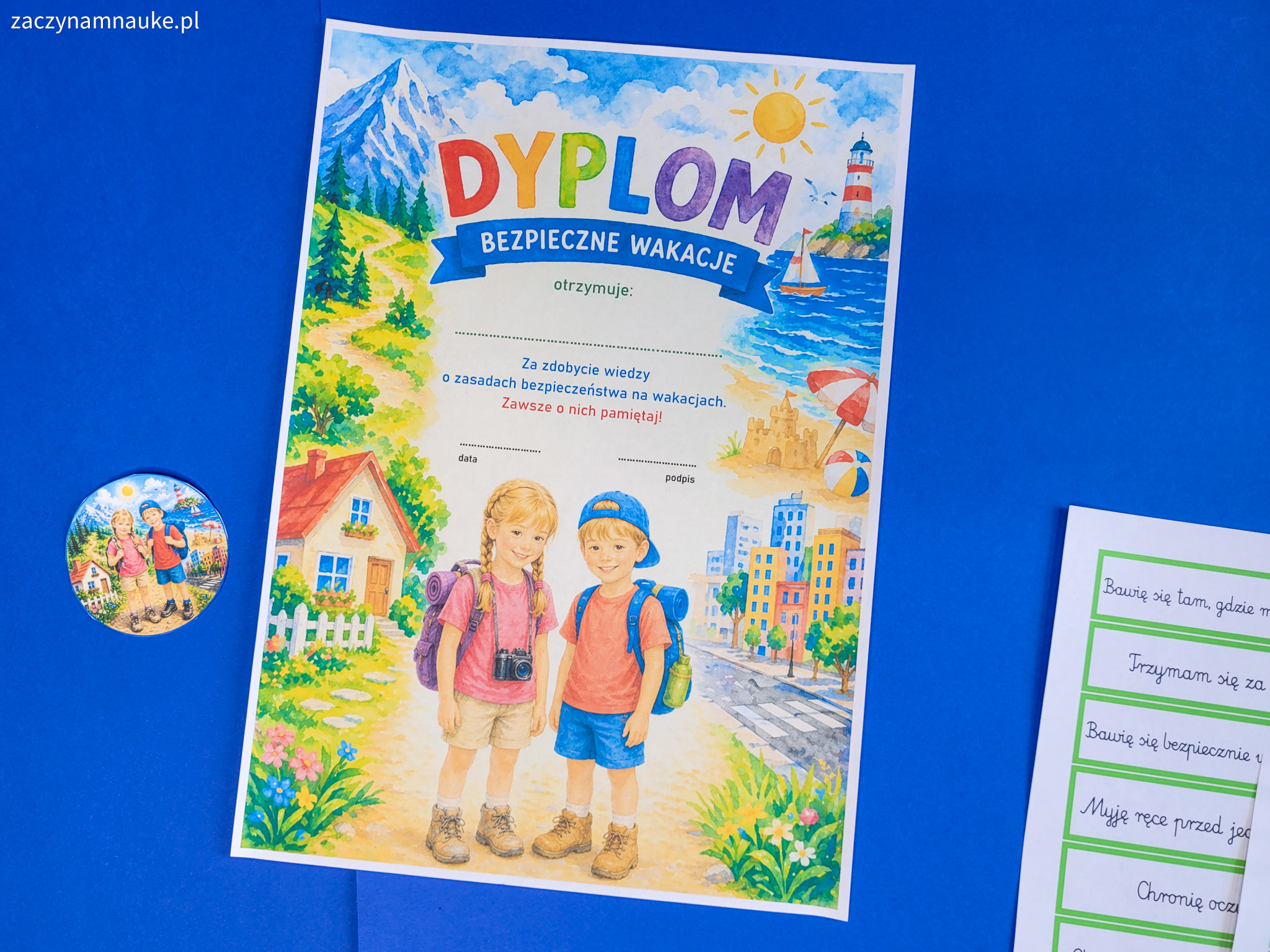 bezpieczne wakacje przedszkole dla dzieci lato w przedszkolu gazetka zestaw edukacyjny montessori