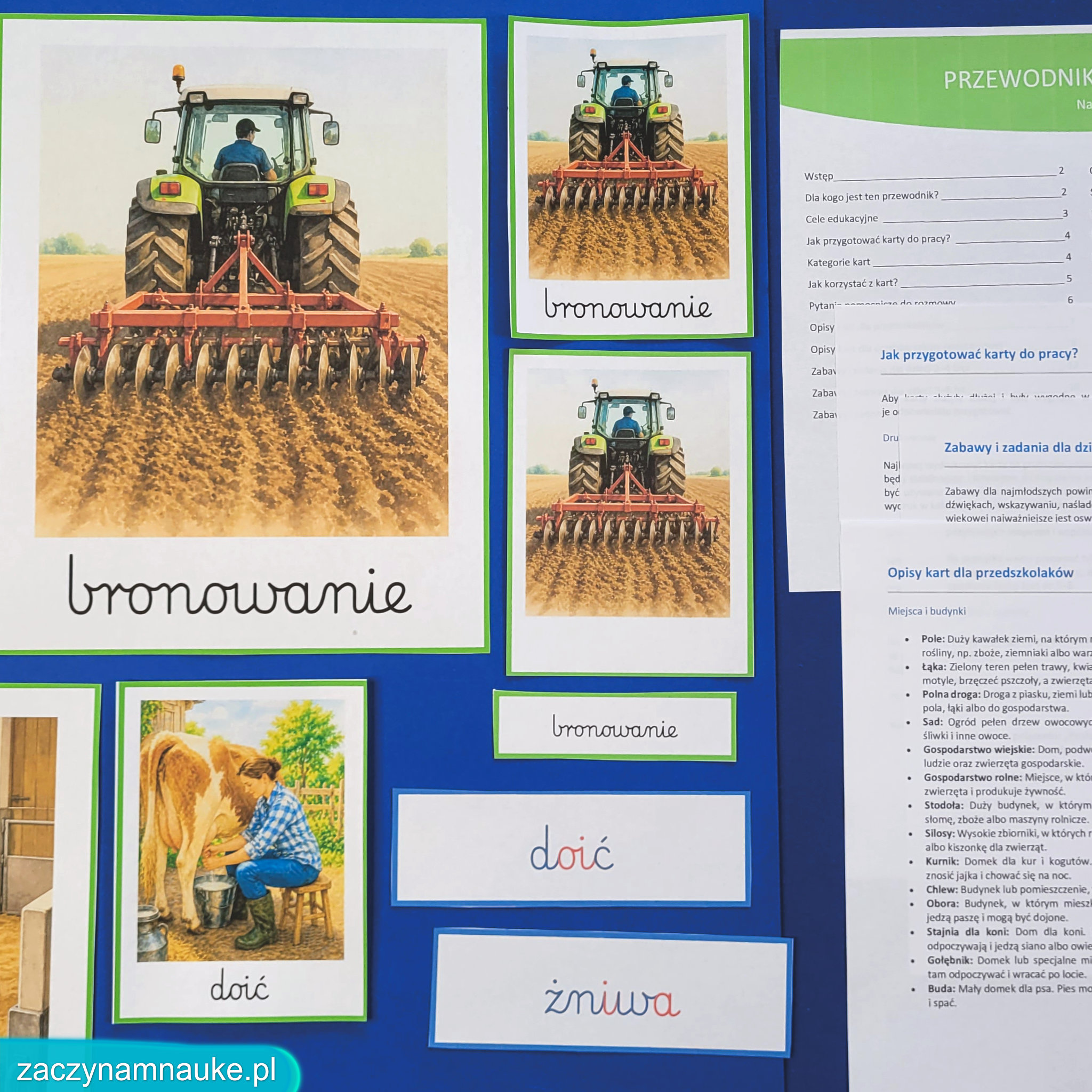 na wsi karty edukacyjne przedszkole szkola podstawowa wakacje maszyny rolnicze miejsca lato zajecia przedszkolne prace w polu