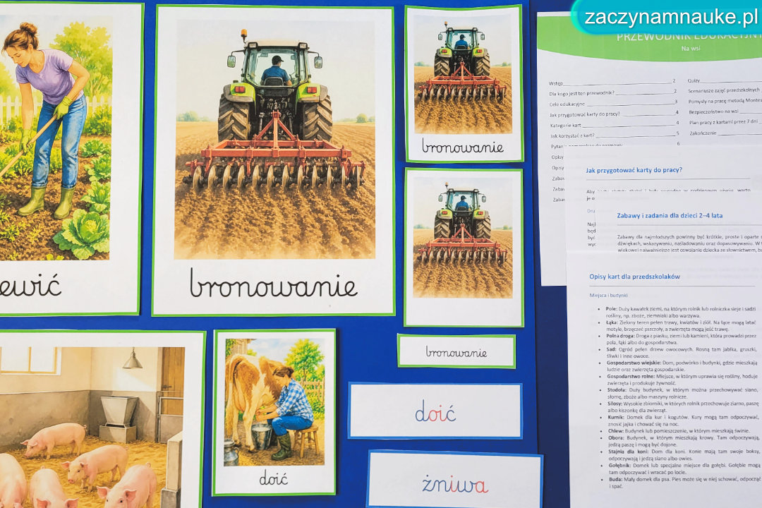 na wsi karty edukacyjne przedszkole szkola podstawowa wakacje maszyny rolnicze miejsca lato zajecia przedszkolne prace w polu