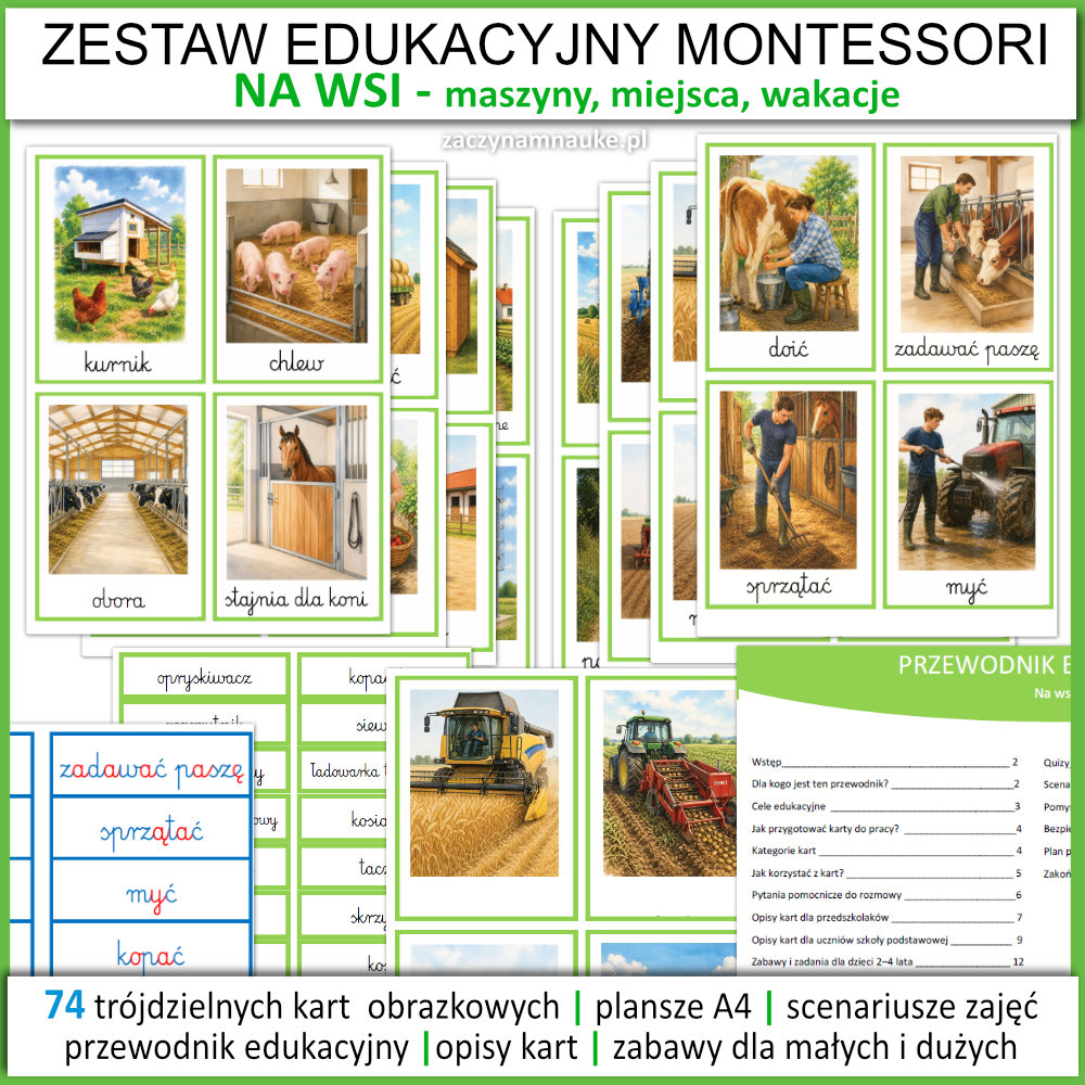 na wsi karty edukacyjne przedszkole szkola podstawowa wakacje maszyny rolnicze na farmie lato zajecia przedszkolne 1a