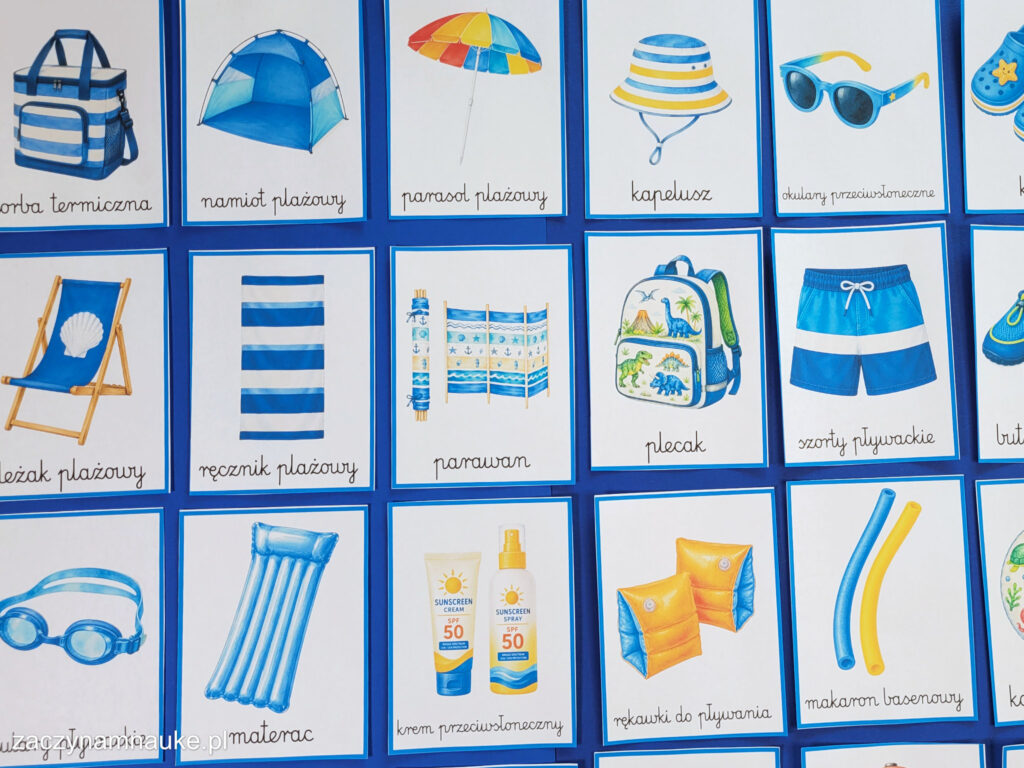 wakacje nad morzem lato nad woda szkola w przedszkolu zajecia gazetka do druku pdf zestaw edukacyjny montessori obrazki na plazy 1