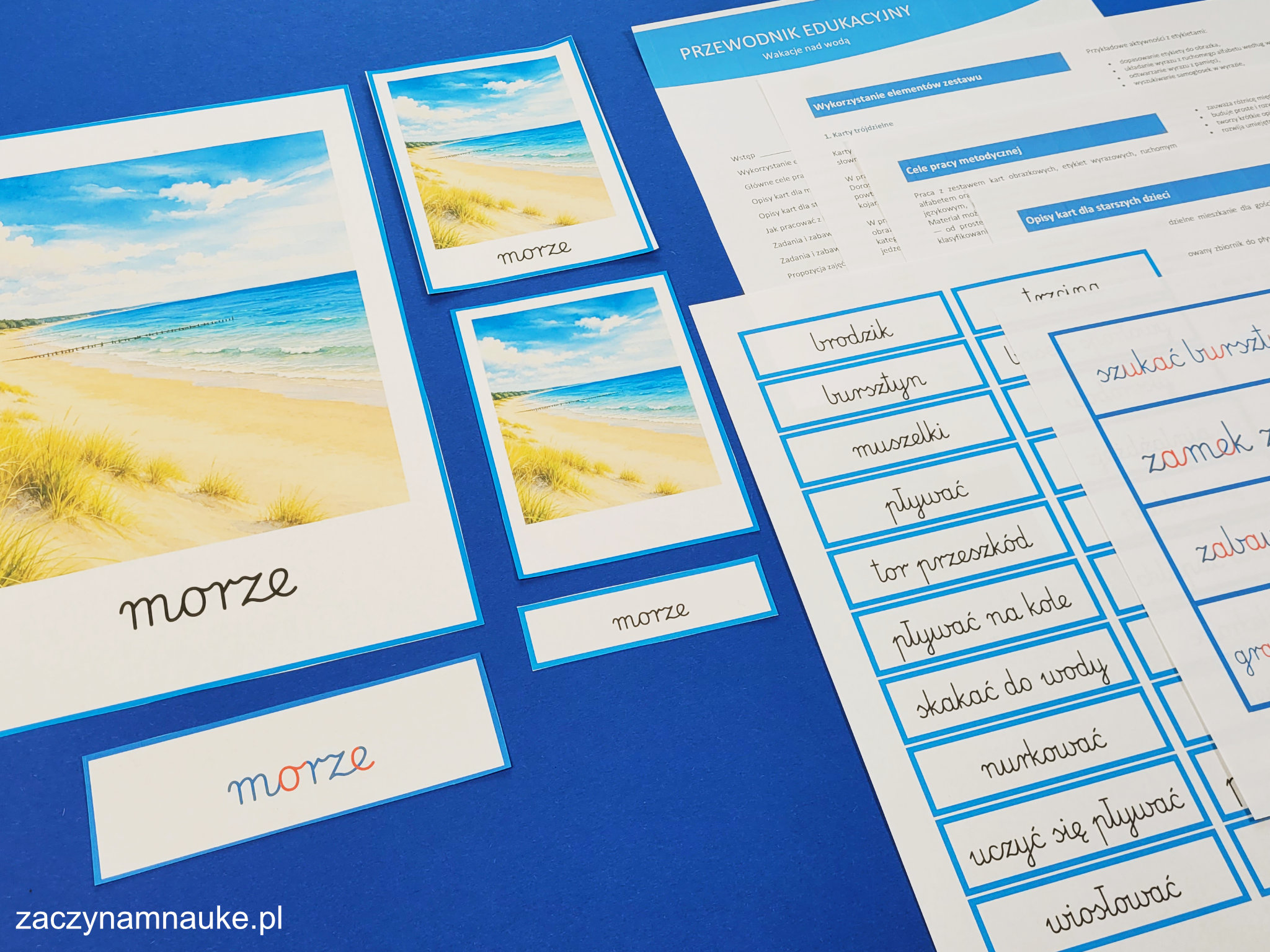wakacje nad morzem lato przedszkole zajecia gazetka do druku pdf zestaw edukacyjny montessori nauka czytania alfabet