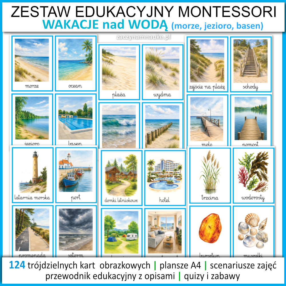 wakacje nad morzem przedszkole lato nad woda basen jezioro kemping zajecia edukacyjne scenariusze karty montessori pdf do druku