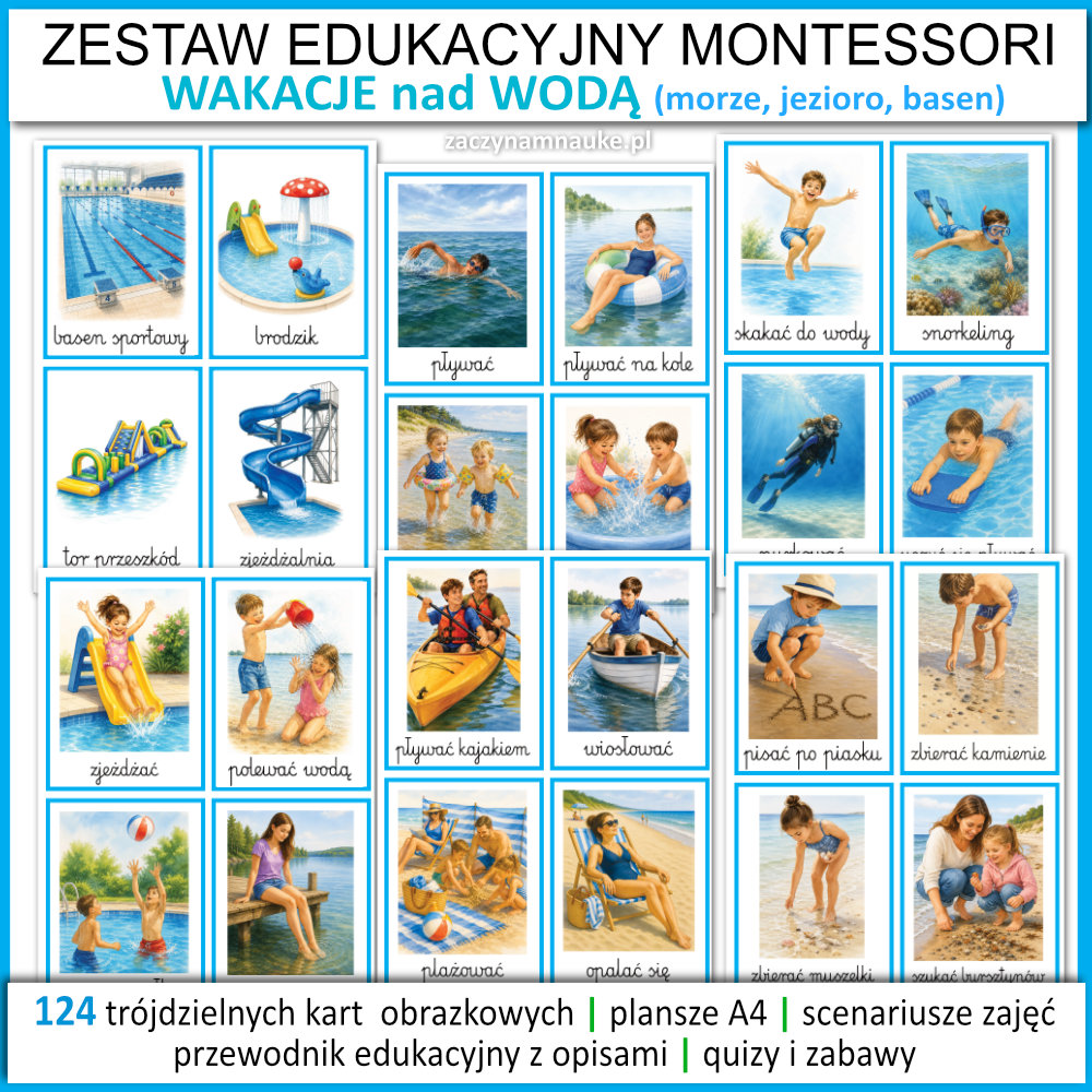 wakacje nad morzem przedszkole szkola do druku scenriusz zajec karty obrazkowe obrazki montessori zestaw edukacyjny pdf do druku lato