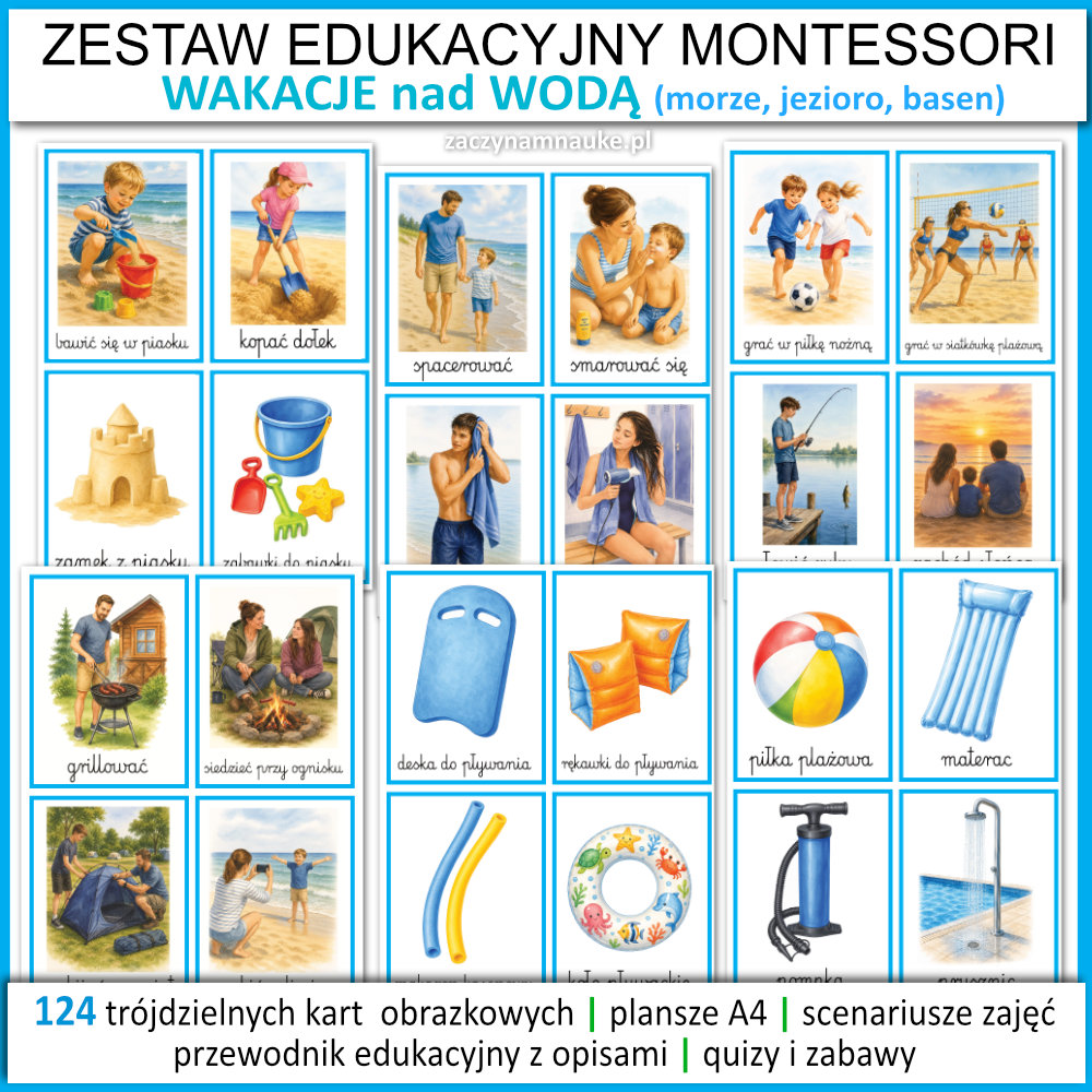 wakacje nad morzem przedszkole szkola do druku scenriusz zajec karty obrazkowe obrazki montessori zestaw edukacyjny pdf do druku lato basen
