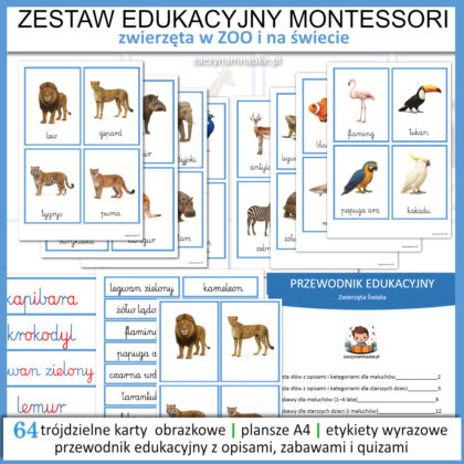 trojdzielne karty montessori zwierzeta swiata do druku zoo obrazki karty obrazkowe z zwierzetami 20