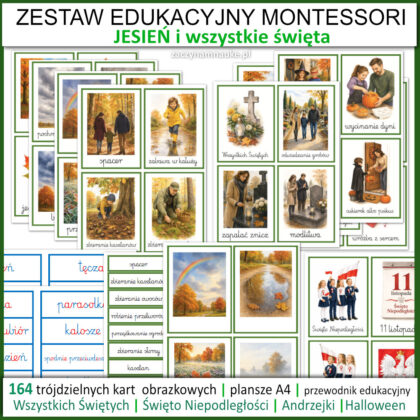 zestaw jesien do druku PDF przedszkole szkola podstawowa gazetka karty obrazkowe pogoda jesienne obrazki plakaty