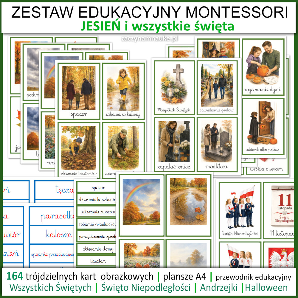 Zestaw JESIEŃ PDF do druku | 164 karty obrazkowe Montessori + przewodnik edukacyjny