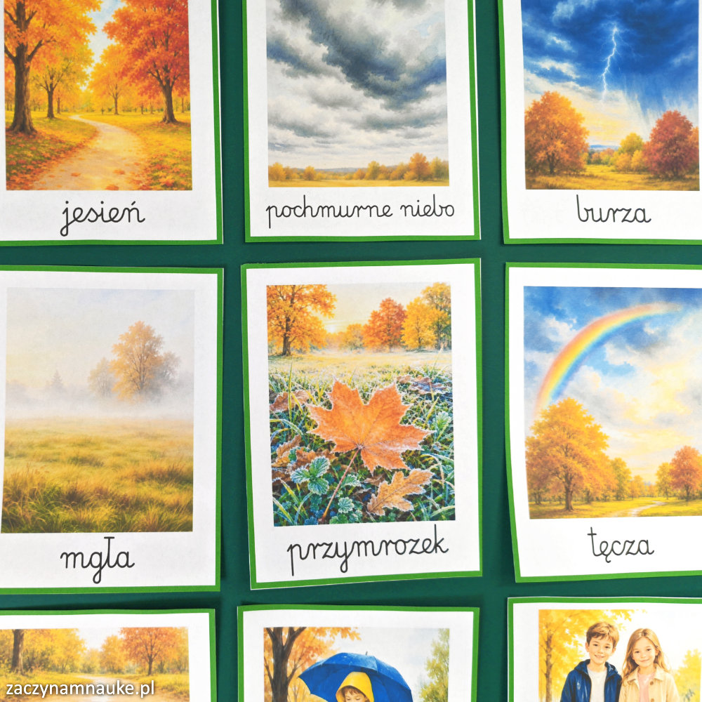 zestaw jesien pogoda jesienne zjawiska pogodowe jesienne zajecia PDF do druku montessori przedszkole szkola 1