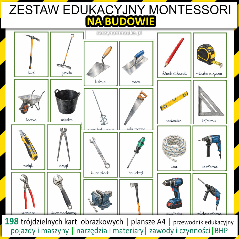 Zestaw Edukacyjny Na Budowie Plac Budowy Pojazdy i maszyny budowlane koparka Montessori 4
