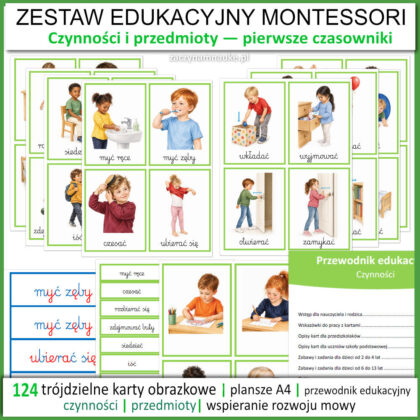 Zestaw Edukacyjny czynnosci pierwsze czasowniki nauka mowienia rozowj mowy pierwsze slowa obrazki pdf do druku montessori 2