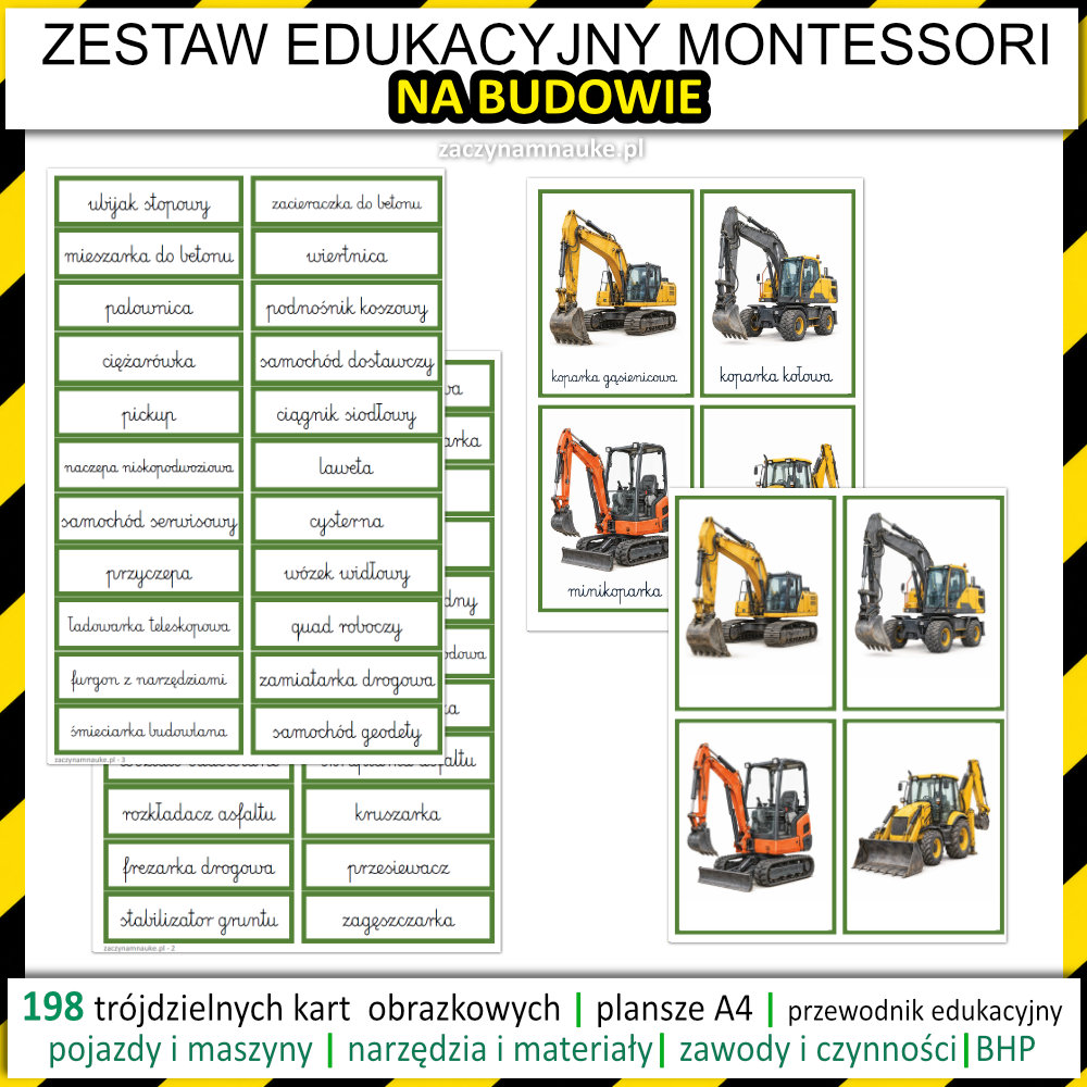 książeczka dla dzieci na budowie Montessori pdf do druku koparka pojazdy budowlane zawody na placu budowy 10