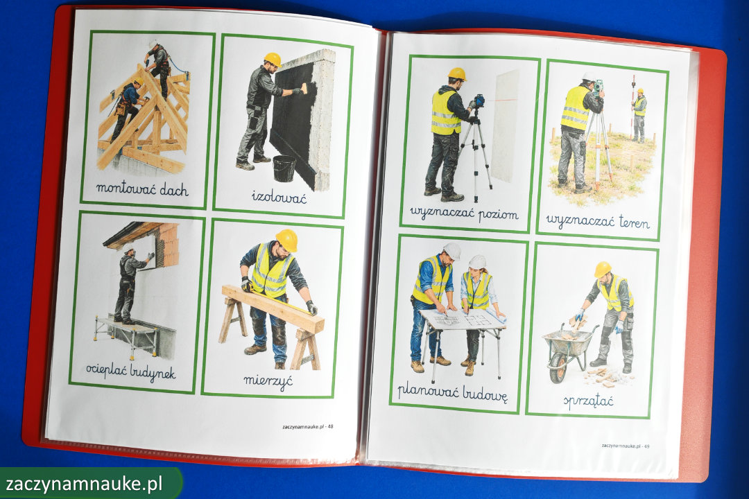 książeczka dla dzieci na budowie Montessori pdf do druku koparka pojazdy budowlane zawody na placu budowy 13