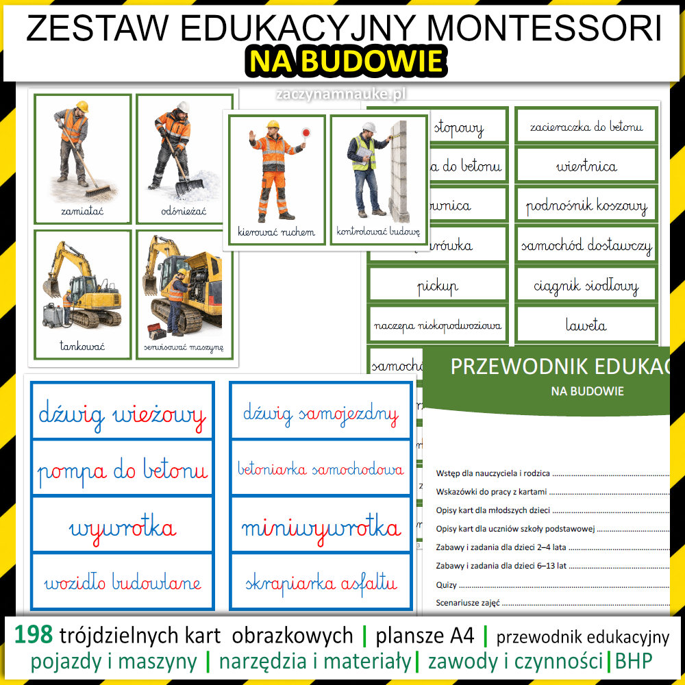 książeczka dla dzieci na budowie Montessori pdf do druku koparka pojazdy budowlane zawody na placu budowy 9