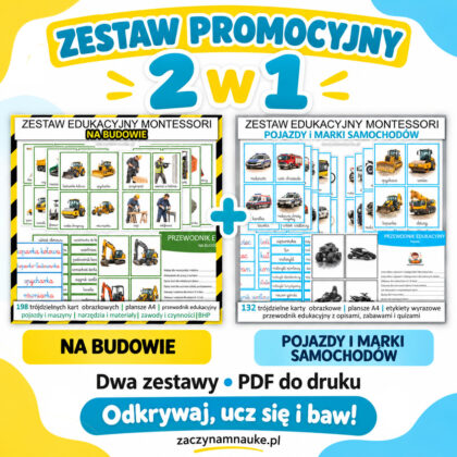 pojady maszyny na budowie plac budowy marki samochodow aut naukja mowienia montessori obrazki do druku