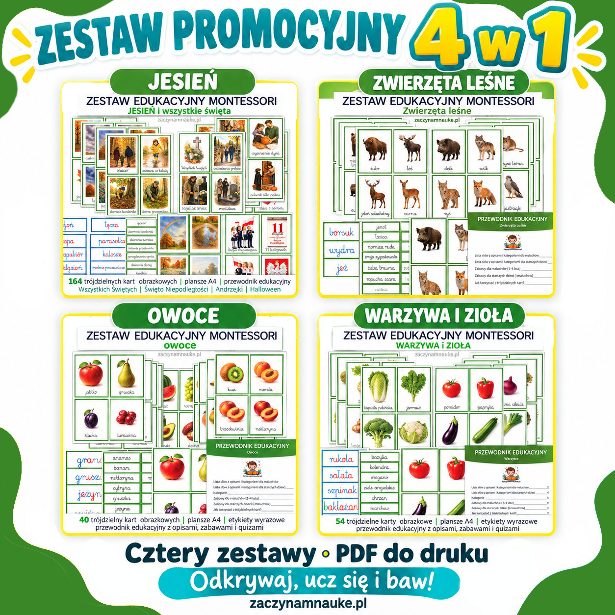 zestaw jesien do druku obrazki owoce warzywa zwierzeta dary jesieni drzewa prace jesienne dzien niepdoleglosci wszystkich swietych